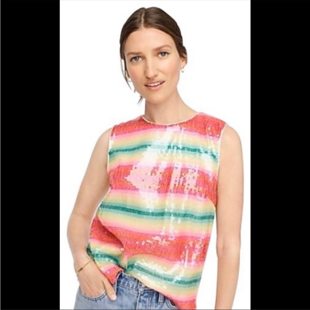 NWT J Crew Sleeveless Sequin Stripe Top Sz. Lg